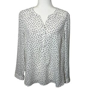 Talbots Polka Dot Long Sleeve Blouse Shirt‎ White Black Flowy Career Casual Top